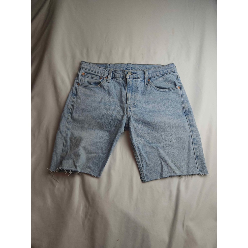 Levis 527 Slim Bootcut Cut Off Denim Shorts Light Wash Blue Mens W32